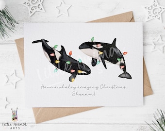 Orca Christmas Card • Personalised Killer Whale Lovers xmas Gifts • Happy Holidays Ocean Greeting for Her Him