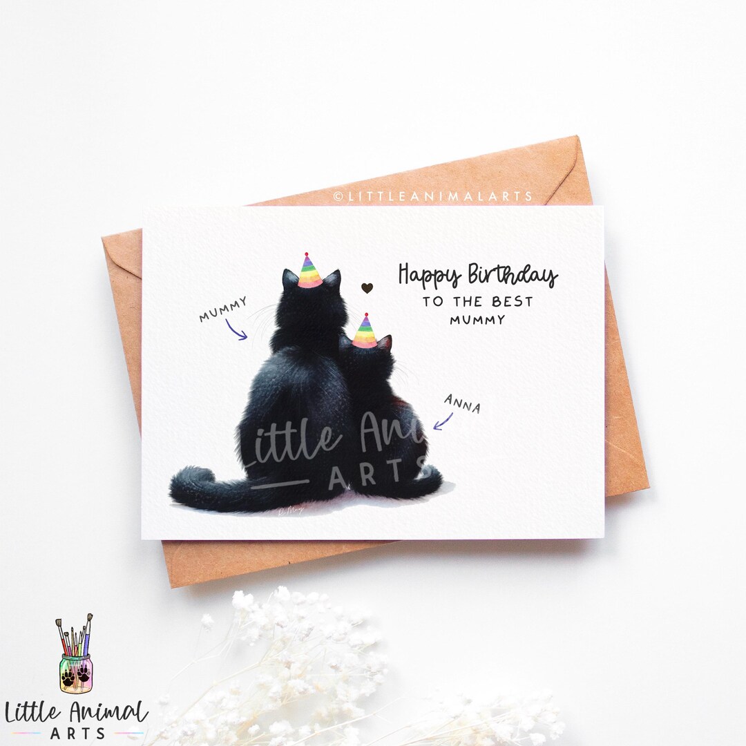 Black Cat Mum Birthday Card – Personalised Cat Mum Card – Cat Lover ...