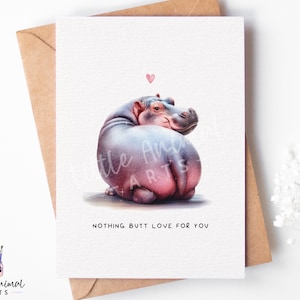Carte d'amour hippopotame drôle • Carte de voeux personnalisée pour la Saint-Valentin pour elle, lui, mari fiancé, femme • Cadeau d'anniversaire personnalisé petit ami petite amie
