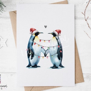 Kerstkaart pinguïn stel • Schattige man vrouw vriendin vriendin cadeaus • Gepersonaliseerde sentimentele dierengroet voor partner verloofde
