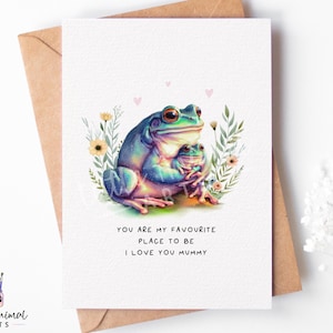 Eerste Moederdagkaart kikker en baby • Gepersonaliseerde moedercadeau van dochter-zoon • Aangepaste verjaardagsgroet voor baby en moeder