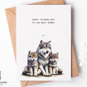 Carte de fête des pères loup • Cadeau personnalisé papa j'adore de la part de deux garçons et filles • 1er cadeau de fête des pères de gros plan à son mari