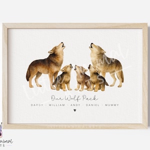 Personalised Wolf Family Print • Custom Werewolf Halloween Decor for Dad Mum Kids • Animal Wall Art Gift for Woodland or Spooky Homes