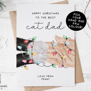 Cat Dad Christmas Card • Personalised Tabby Tux Cat Paw Xmas Card • Custom Cute Cat Parent Dad Mum Gifts from the Kitten