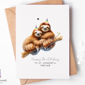 Divertente biglietto di auguri di compleanno per coppia di bradipi • Regali di animali personalizzati per lei e lui • Saluto personalizzato di bradipi per marito, moglie, fidanzato e fidanzata