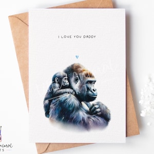 Tarjeta del Día del Padre de Gorila • Regalo personalizado "Te amo, papá, abuelo" de hijo e hija • Regalo del primer día del padre de mi barriga a mi esposo