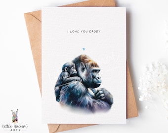 Gorilla Father's Day Card • Personalised Love You Daddy Grandad Gift from Son Daughter • 1st Fathers Day Present from Bump to Husband