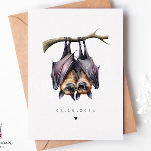 Tarjeta de aniversario de murciélago • Regalo de compromiso de boda personalizado • Saludo de San Valentín para pareja gótica • Para novia, novio, esposo y esposa