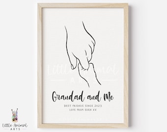 Grandad and Me Art Print | personalised gift for grandpa, bespoke Fathers Day, custom grandparent hand hold