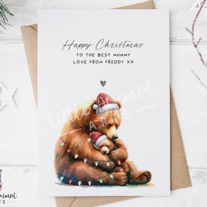 Carte de Noël maman ours • Cadeau personnalisé maman et fils pour fille • Cadeau de vacances personnalisé pour elle de la part d'une nounou Baby Bump