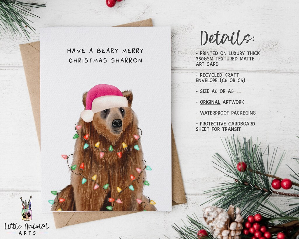 Biglietto Di Natale Piccadilly Greetings Con Orsi Sciatori - Formato 20,3 X 15,2 Cm - Prodotto Nel Regno Unito Con Busta Inclusa