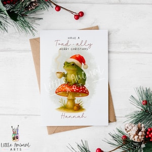 Personalised Frog Christmas Card • Funny Animal Xmas Card for Kids, Friends, Teachers • Cute Toad-ally Festive Holiday Card