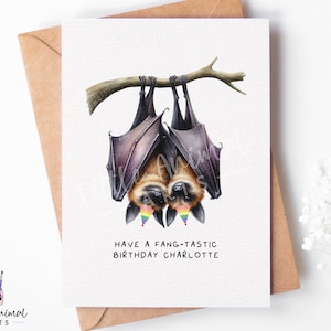 Jolie carte d'anniversaire pour couple chauve-souris • Cadeaux gothiques fantasmagoriques de petite amie, petit ami, mari et femme • Voeux d'horreur sorcière d'octobre