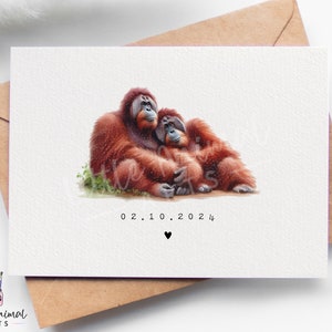 Orang-oetang-verjaardagskaart • Kaart schattig dierenpaar • Trouwdatumkaart voor man vrouw vriend vriendin