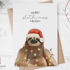 Carte de Noël paresseux • Carte de vœux personnalisée drôle de paresseux • Carte vierge d'art animalier