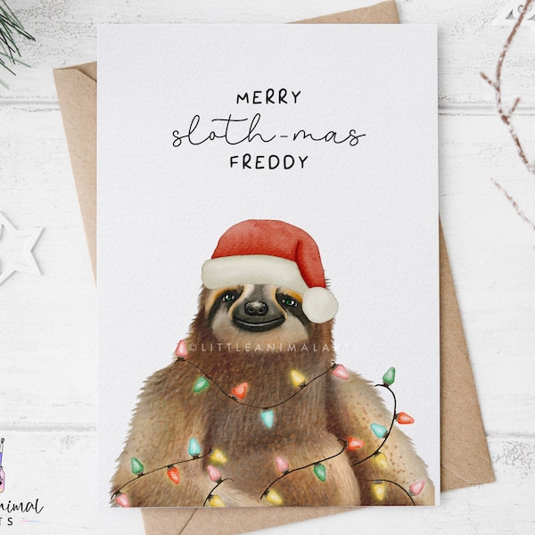 Sloth Christmas Card | funny sloth xmas card, personalised sloth card, sloth-mas card, card for sloth lover, sloth christmas gift sloth gift