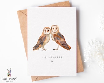 Barn Owl Anniversary Card | owl love card, wedding card, wedding gifts, owl valentines day card, cute owl card, owl gifts