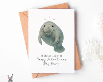 Manatee Personalised Love Card • For Boyfriend Girlfriend Husband Wife Valentines or Anniversary • Animal Wildlife Lover Sealife