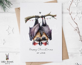 Goth Bat Couple Christmas Card • Cute Personalised Gothic Xmas Holiday Gift • Custom Spooky Present for Wife Husband Partner