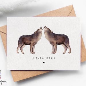 Wolf-verjaardagskaart / wolfsvalentijnskaart, trouwkaart, pasgetrouwdcadeau, kaart wolfspaar, kaart wolfsvriendin, wolfshuwelijkscadeaus