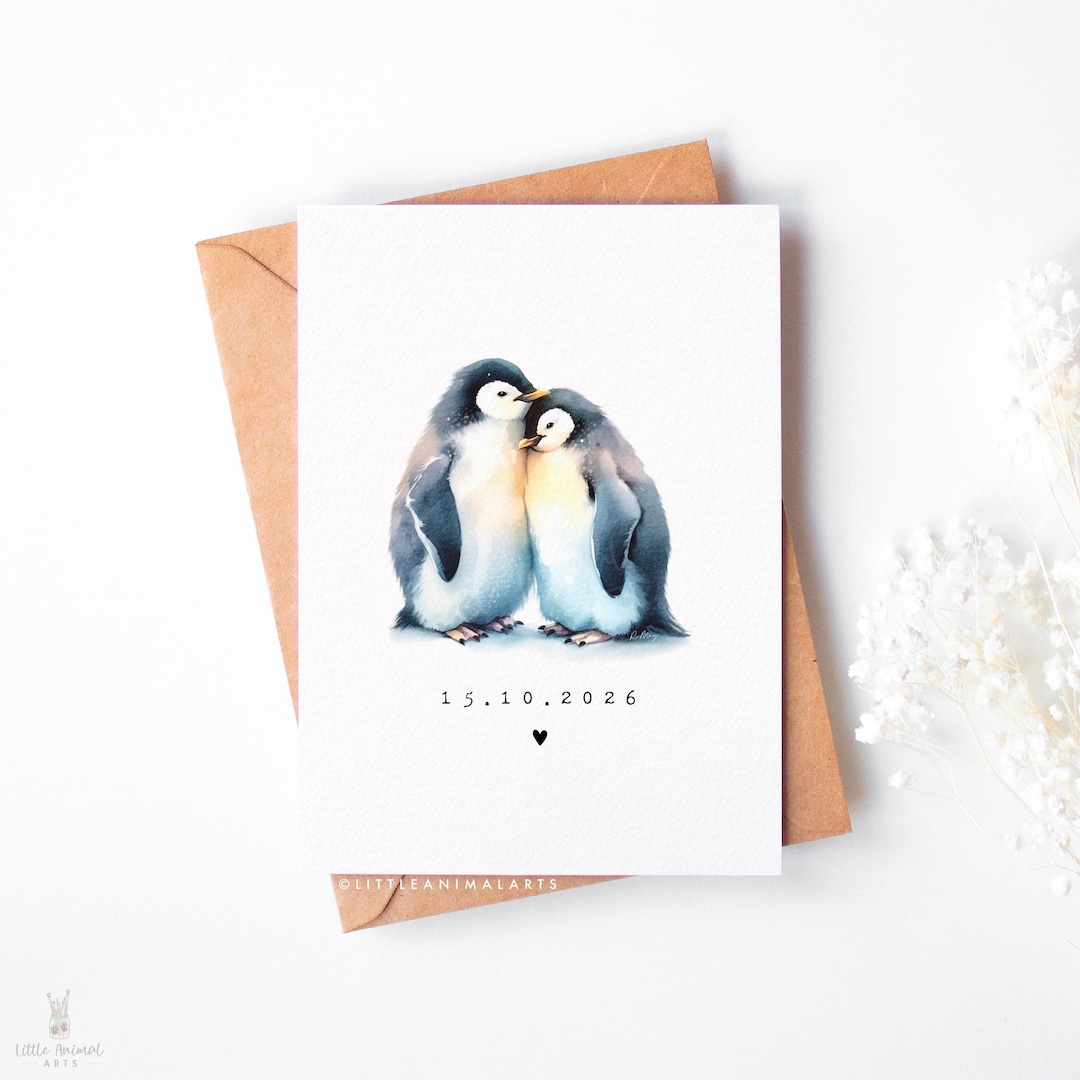 Penguin Couple Card - Personalised Wedding Anniversary Valentines Day ...
