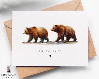 Biglietto Per 22° Anniversario Di Matrimonio Con Orsi Danzanti E Gettoni In Metallo - Regalo Per Lui E Lei, Con Busta - Dimensioni 148x148 Mm