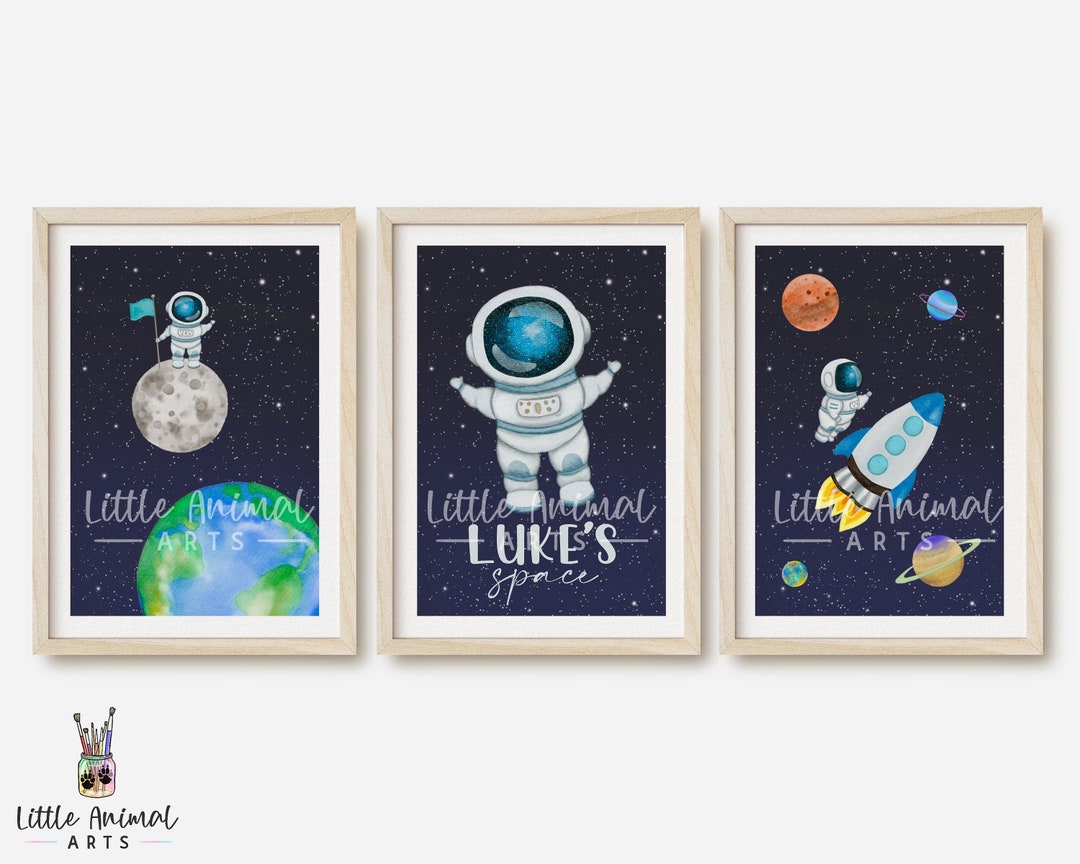 Outer Space Art Prints | Set of Three Boys Room Prints, Space Decor ...