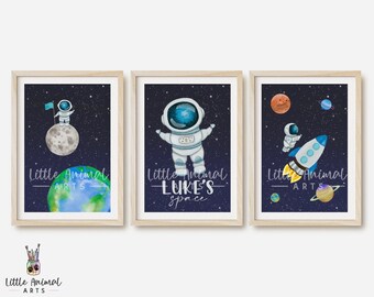 Outer Space Art Prints | set of three boys room prints, space decor, boys bedroom decor, space suit, astronaut print, space adventure