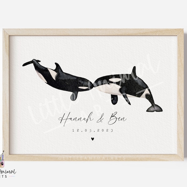 Orca Couple Print | personalised whale print, custom couple gift, boyfriend girlfriend print, orca gifts, animal couple print, valentines