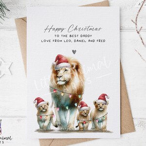 Cartão de Natal do Papai Leão • Presente personalizado para pai e três filhos e filha • Presente de Natal personalizado para ele, pai e avô