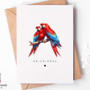 Biglietto di anniversario con pappagallo ara • Biglietto di coppia di animali carini • Biglietto di data di matrimonio per marito moglie fidanzato fidanzata