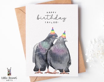 Cute Pigeon Birthday Card | personalised pigeon card, funny pigeon bday card, pigeon gifts, pigeon gift ideas for her, pigeon boyfriend card
