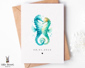 Seepferdchen Karte • Personalisierte Hochzeit Jahrestag Valentinstag Geschenk • Niedliche Tier Datum Karte für Freund Freundin Frau Mann