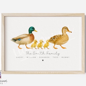 Personalised Duck Family Print • Custom Animal Wall Art with Names • Thoughtful Mother’s Day Gift for Mum and Children