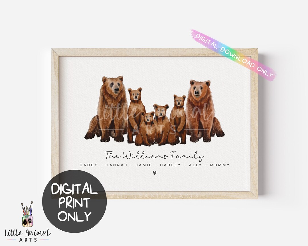 Digital Bear Family Art Print | Print at Home Personalised Animal ...