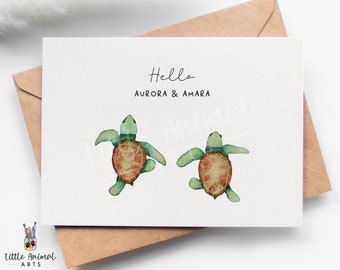 Sea Turtle Twins New Baby Card • Personalised Newborn Girl Boy Unisex Baby Shower Gifts • Christening New Mum Dad Keepsake Present