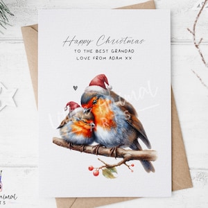 Carte de Noël grand-parent Robin • Cadeau oiseaux personnalisé grand-père et petit-fils fille • Cadeau de vacances personnalisé pour sa grand-mère grand-mère