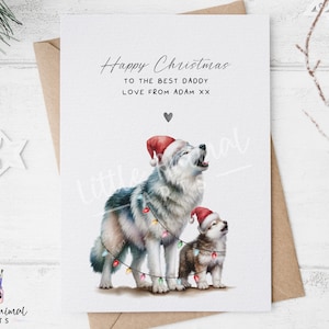 Daddy Wolf Weihnachtskarte • Personalisiertes Dad & Son Tochter Geschenk • Benutzerdefiniertes Weihnachtsgeschenk für Ihn Vater Opa