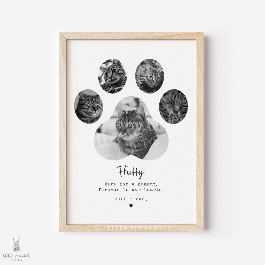Cat Paw Print Photo Collage - Personalised Cat Memorial Gift - Custom ...