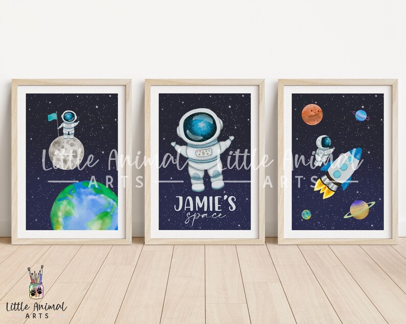 Outer Space Art Prints | Set of Three Boys Room Prints, Space Decor ...