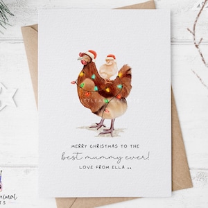 Mummy Chicken Christmas Card • Regalo personalizzato per mamma e figlia • Regalo personalizzato per gallina e pulcino per lei