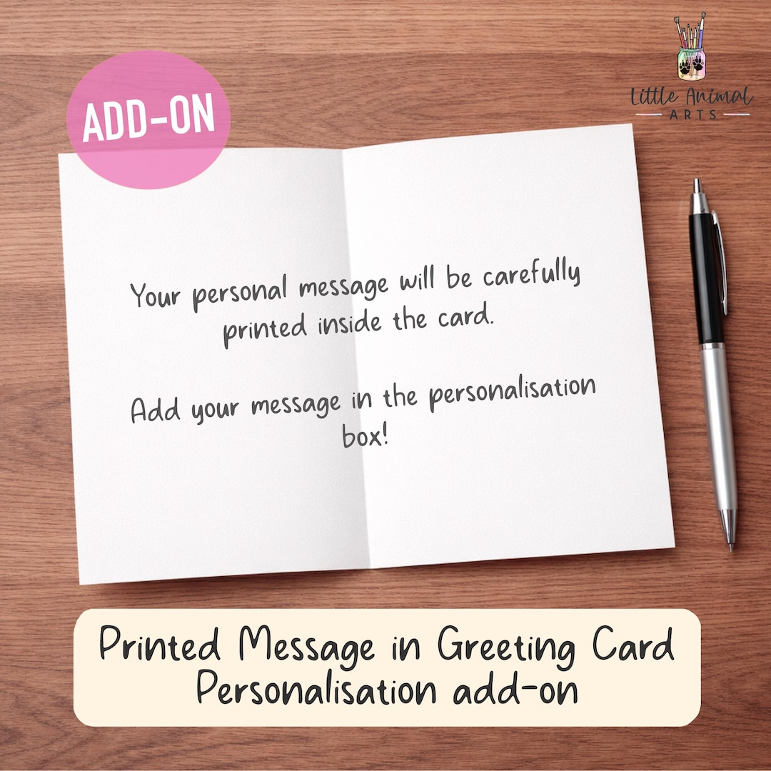 Printed Message Inside a Greeting Card, Add-on for Little Animal Arts ...