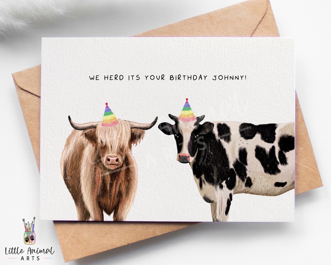 Cow Birthday Card Funny Cow Birthday Card, Funny Cow Pun, Cow