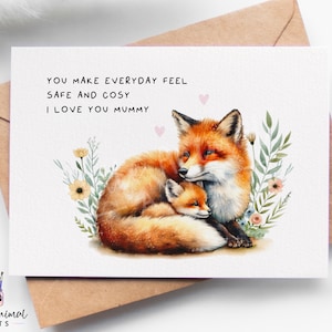 Fox Muttertagskarte • Personalisiertes Muttergeschenk vom Tochter Sohn • Benutzerdefinierte niedlicher Fox-Baby und Mama Geburtstagsgruß