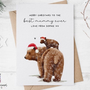 Biglietto di Natale con orso e cucciolo • Regalo personalizzato per mamma e figlia • Regalo personalizzato per orso bruno per lei