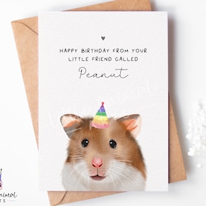 Tarjeta de cumpleaños de hámster • Regalo divertido y personalizado para mascotas para niños • Saludo personalizado del hámster