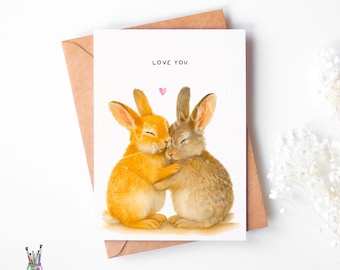 Watercolor Bunny Love Card • Valentine's or Anniversary Keepsake