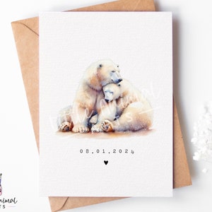 Cartão de aniversário do urso polar • Presente de casamento de inverno personalizado em dezembro • Celebração de 1 ano para recém-casados
