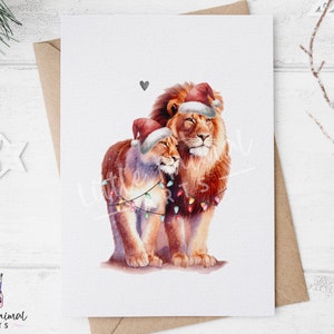 Cartão de Natal de casal de leão e leoa • Presentes para marido, esposa, namorada e namorado • Saudação sentimental personalizada de animal para o parceiro e noivo