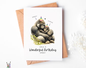 Tarjeta de cumpleaños para papá gorila – Tarjeta personalizada para papá gorila – Cumpleaños para amantes de los gorilas – Tarjeta adorable de animales del zoológico – Tarjeta de felicitación artística de lujo A6 A5